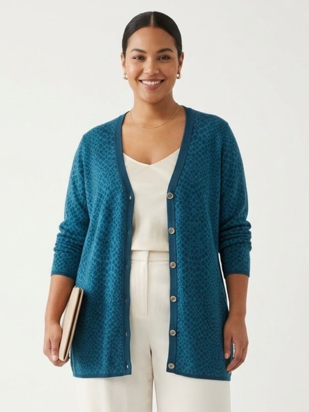 Isaac Mizrahi Cardigan Leopard Blue Office Casual 2X